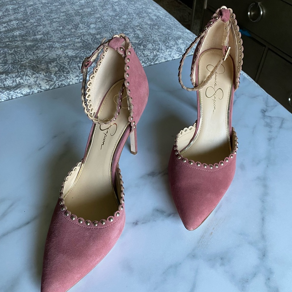 Jessica Simpson Suede & Studded Ankle Strap Heel